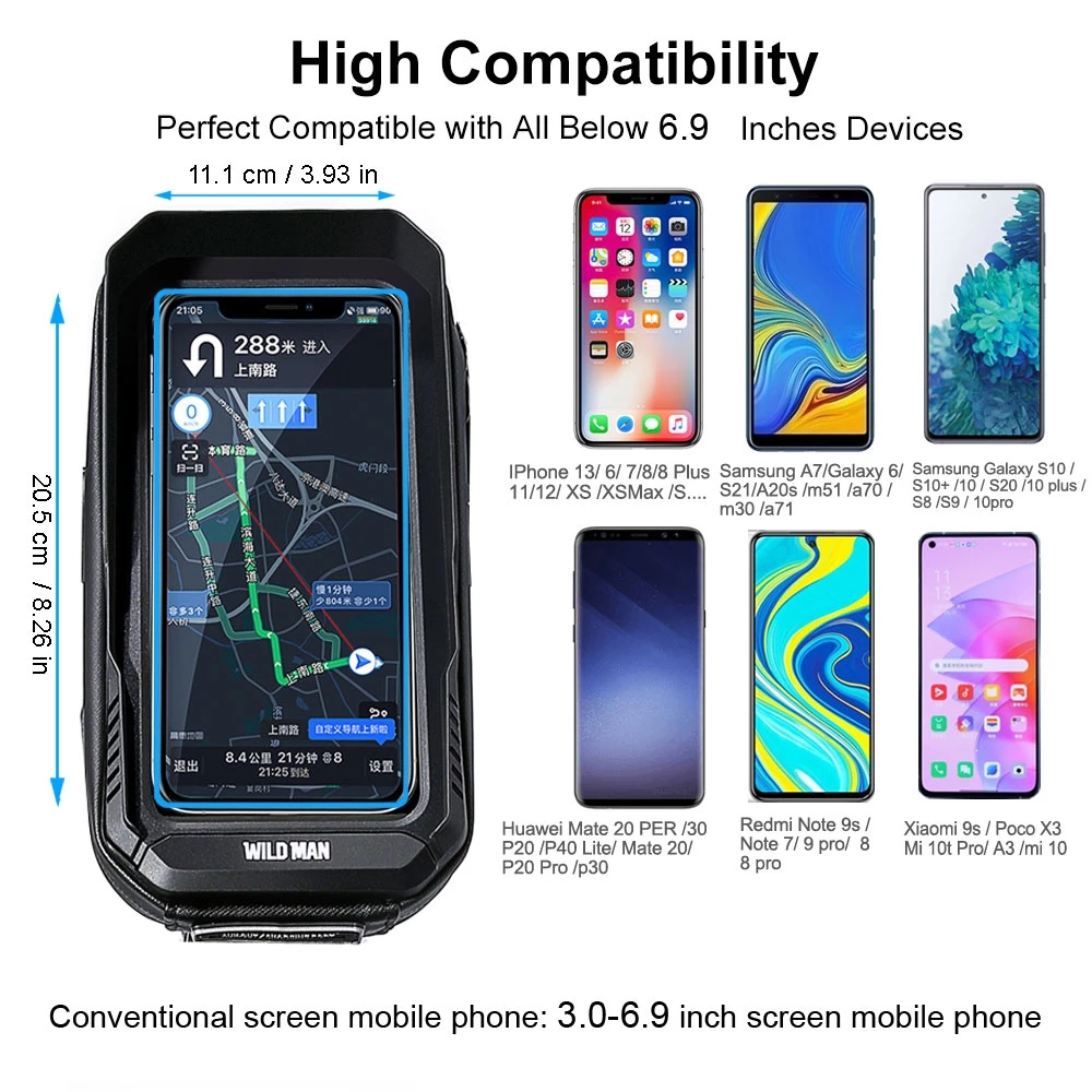 Bike Bag 1.8L Frame Front Tube Cycling Bag Bicycle Waterproof Phone Case Holder 7 Inches Touchscreen Bag Accessories