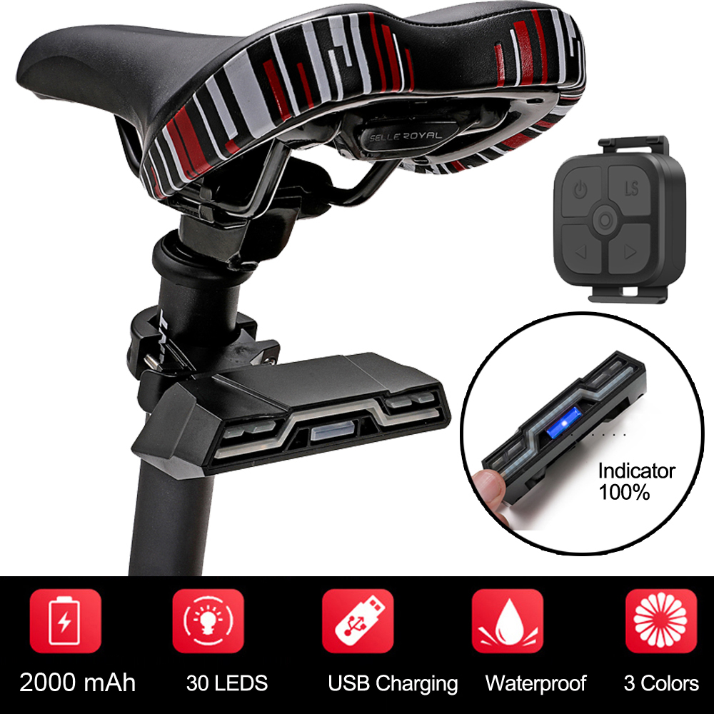 Smart Bike Light Wireless Remote Control Cycling Turning Signal Taillight USB Bicycle Rechargeable Rear Light LED Warning Lamp