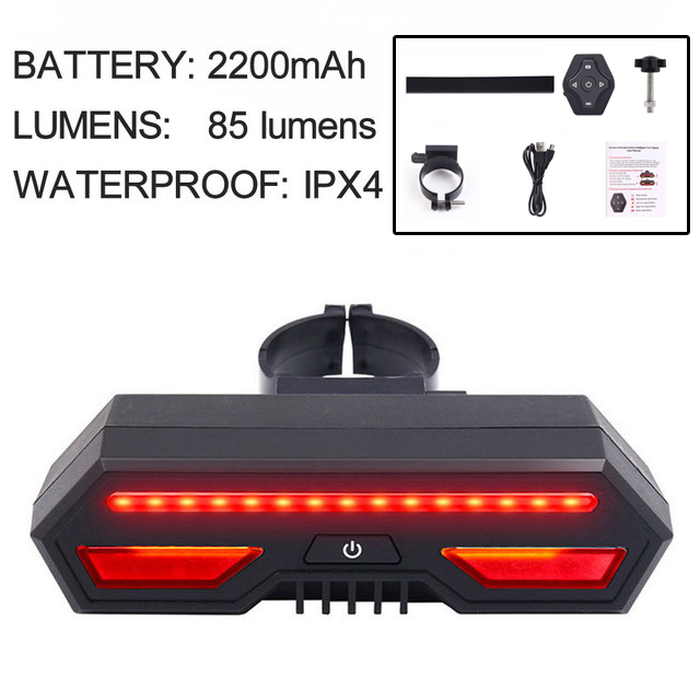 Smart Bike Light Wireless Remote Control Cycling Turning Signal Taillight USB Bicycle Rechargeable Rear Light LED Warning Lamp